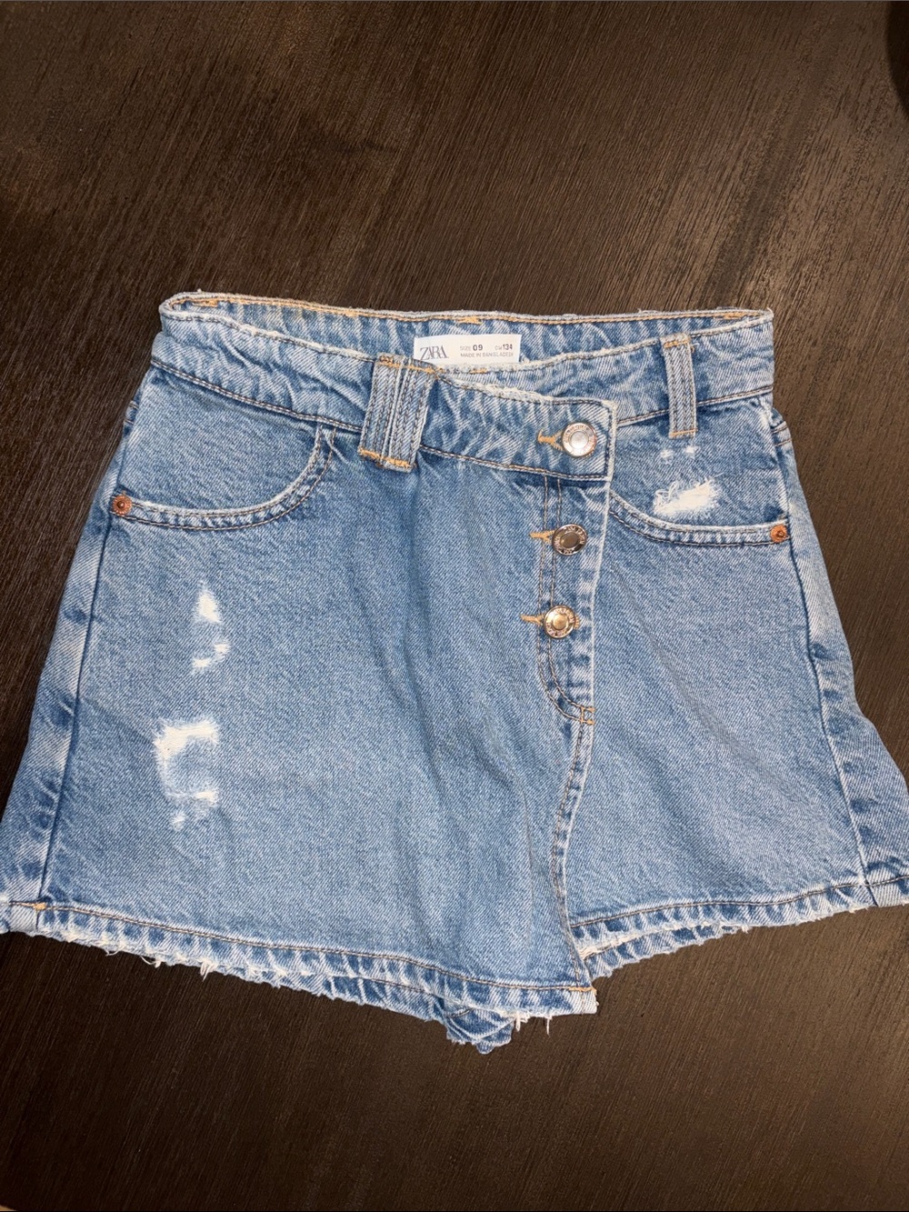 Zara Light Blue Distressed Denim Mini Skirt